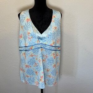 Old Navy Maternity XL Light Blue Floral Sleeveless Empire Waist V-Neck Blouse